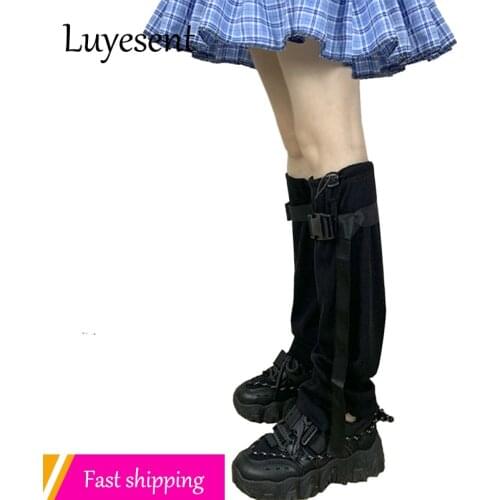 Women Cargo Fashion Leg Warmer 2021 Ninja Black Jk Girl Drawstring Adjustable Plastic Buckle Strap Ninja Cool Calf-length Sock