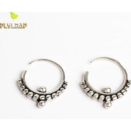 Flyleaf 925 Sterling Silver Circle Bead Hoop Earrings For Women Vintage Simple Earings Fashion Jewelry High Quality