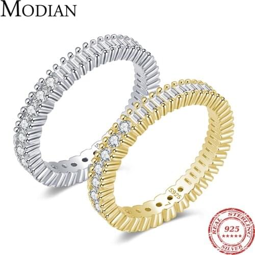 Modian Real 925 Sterling Silver Classic Sparkling Round Square CZ Finger Ring For Women Luxury Wedding Engagement Fine Jewelry