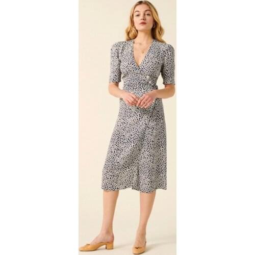 Women Dress 2021Spring and Summer New French Vintage V-neck Floral Print Slim Wrap Dress for Women