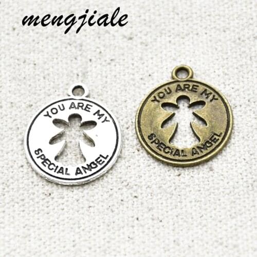 36pcs Wholesale Zinc Alloy Metal Two Color Hollow Angel Charms For Jewelry Making DIY Handmade Craft 22*19mm