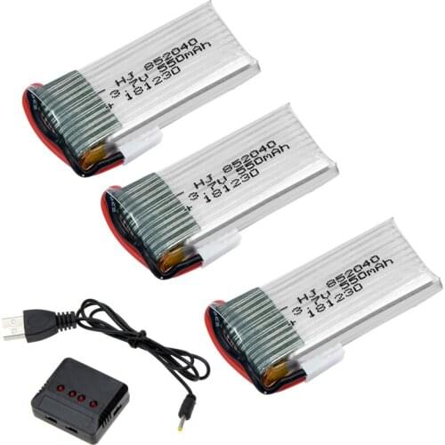 4pcs 3.7V 550mAh Lipo Battery With USB Charger for JXD 523 523W H43WH RC Quadcopter Drone 852040