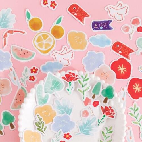 46pcs Stickers Stationery Scrapbook DIY Handbook Cute Boxed Watermelon Fruit Animal Diary Decoration Album Planner Label Toy