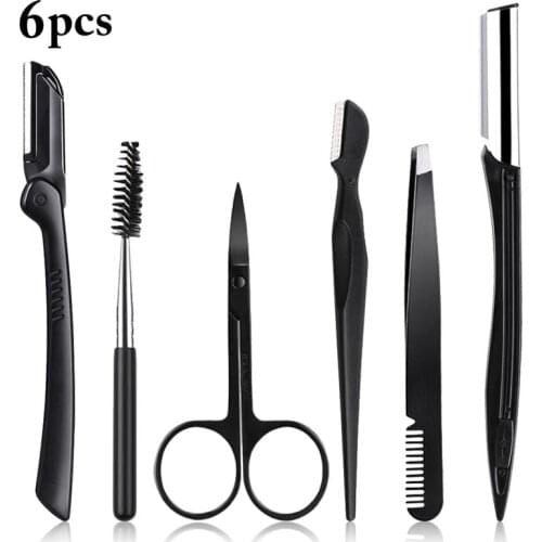 6PCS Portable Eyebrow Kit Creative Professional Eyebrow Grooming Set Eyebrow Trimming Kit Makeup Cosmetic Kit for Women