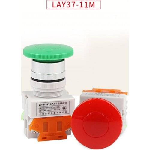 AC660V 10A Self Lock Mushroom Head Push Button Switch 1NO 1NC DPST Y090-11Mce