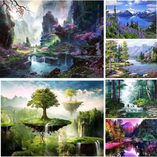 2020 MEIAN "Water mountain land" Full Round Drill 5D DIY Diamond Painting Embroidery Cross Stitch Mosaic Rhinestone Decor Gift