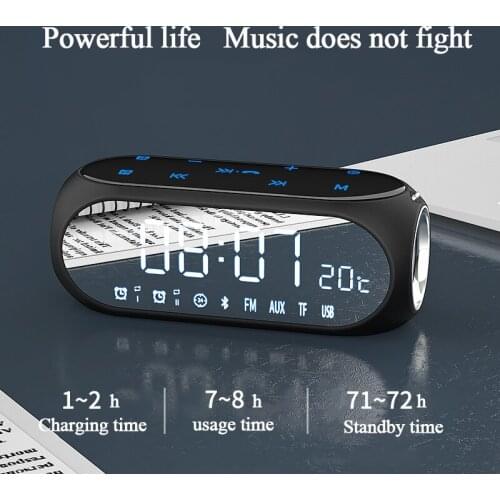 SOAIY S69 Wireless Speaker Bluetooth 6D Stereo Bass Outdoor Car Clock LED FM Radio Support TF Portable Mini Mirror Subwoofer