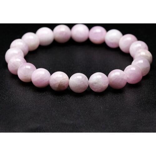 Natural Kunzite Stone Beads Bangle Elastic Women Stretch Bracelet Lavender Color Stone Healing Gems For Girl Gifts Jewelry