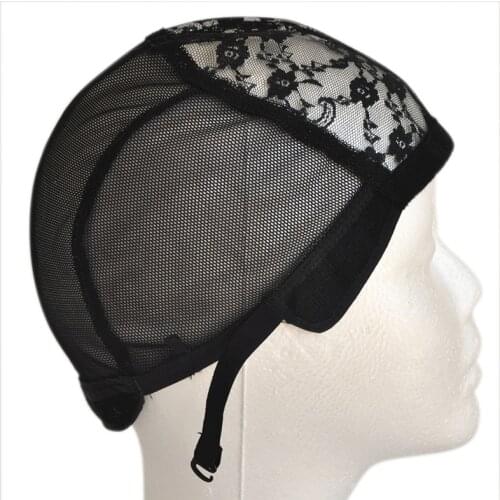 Black Wig Cap For Making Wigs With Adjustable Strap Glueless Wig Caps Weaving Cap Flower Lace Net Caps
