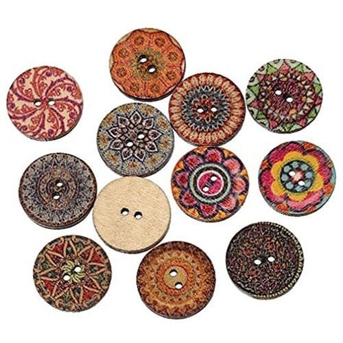 Mixed Random 2 Holes Wooden Buttons for Sewing Crafting Pack of 50pcs 15mm Mixed Flower Pattern Buttons For Clothing Decor