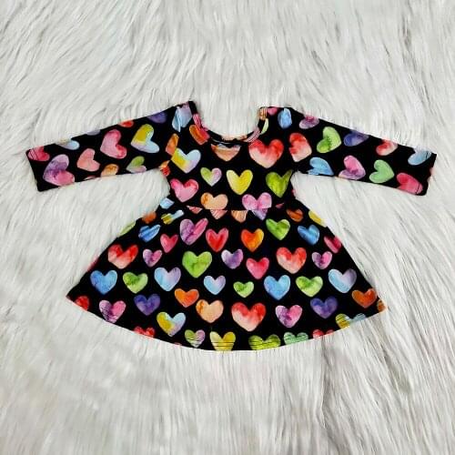 High Quality Kids Colorful Heart Pattern Frocks Baby Girls Sweet Long Sleeve Dress Children Valentines Day Clothes