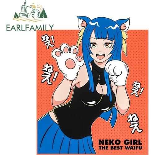 EARLFAMILY 13cm x 10.4cm Funny Car Stickers for Neko Girl Cosplay Decal Auto Motorcycle Bumper Graffiti Waterproof Car Styling