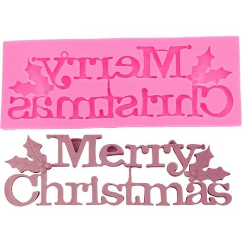 Facemile Merry Christmas English Letter Form Silicone Mold Chocolate Fondant Moulds Baking DIYcooking Cake Decorating Tools