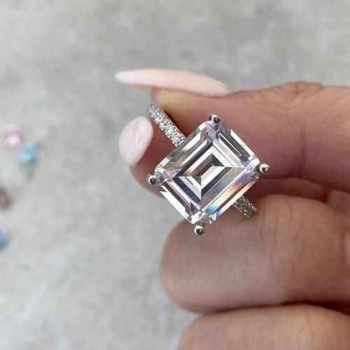 Hot 925 Sterling silver finger rings Set Simple Square Emerald cut natural white Sapphire Wedding Ring for Women jewelry