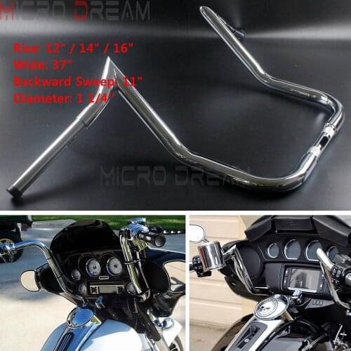 Chrome Drag Hanger Handlebar Motorcycle 12'' 14'' 16'' Rise Handle Bar For Harley Softail Touring FLHT FLHTC w/ Batwing Fairing