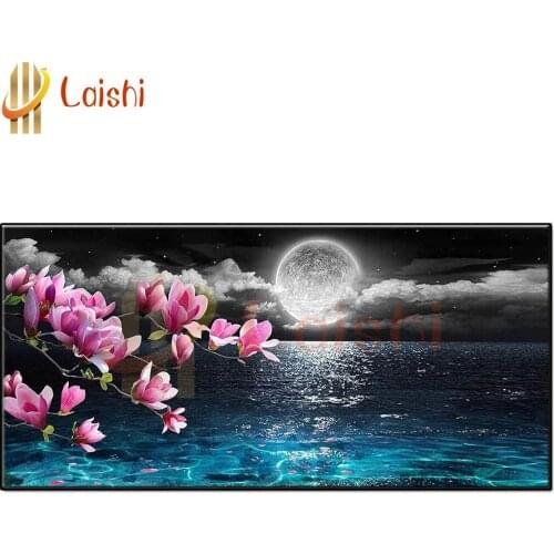 Full square diamond painting Night scene on the sea flower full diamond embroidery 5D rhinestone mosaic diamond inlay home decor