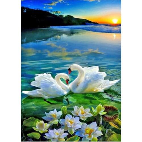 Full Square/Round Drill 5D DIY Diamond Painting Lakeside Swan and Eagle Diamond Embroidery Cross Stitch Kits Home Decor