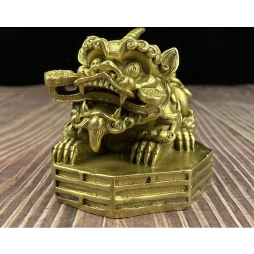 China brass eight trigrams ruyi lion crafts statue