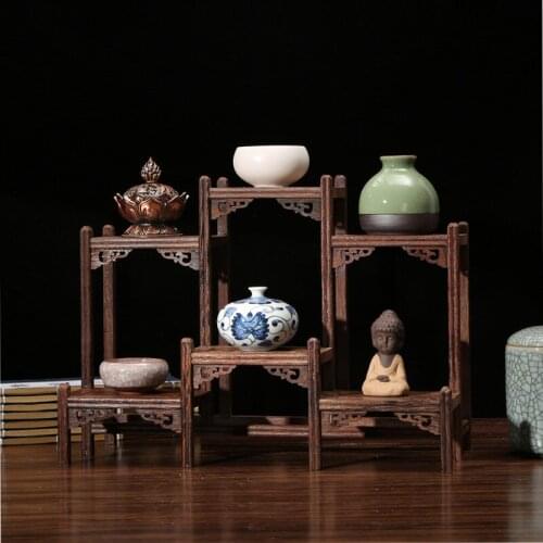 Chinese solid wood display rack chicken wing wood crafts ornaments antique household miniature mahogany rack