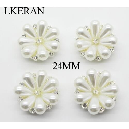 New Alloy button 24mm White Flower pearl button 10pcs Flat back Metal crystal button DIY Handmade Craft Decorative Scrapbook