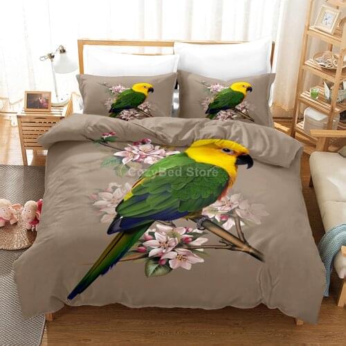 Green Parrot Bedding Set Animal Duvet Cover Sets Adult Luxury Comforter Bed Linen Twin Queen King Single Size Dropship Floral