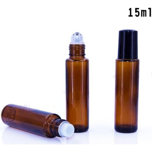 Brown Parfum Tube 15ml Empty Amber Roller Ball Glass Perfume Bottle With Black Cap F20171142