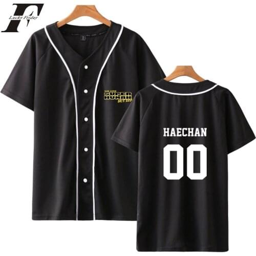 Kpop NCT 127 baseball t shirt women/men Summer Baseball tShirt Plus Size v Neck Short Sleeve Loose t-shirt Korean Top 2019