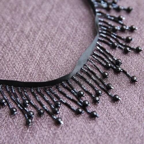 Top Grade Black Beads Tassel Lace Trim Handmade Accessary Heavy Hand beads Pearl Fringed Lace Accessories