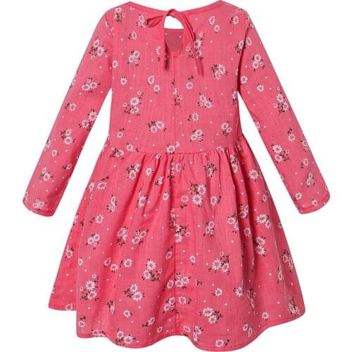 ZWF1274 Fashion Long Sleeve Girl Dress Flowers Pattern Casual Wear Cotton Kids Clothing Childrens Wear Autumn 3-10 Years