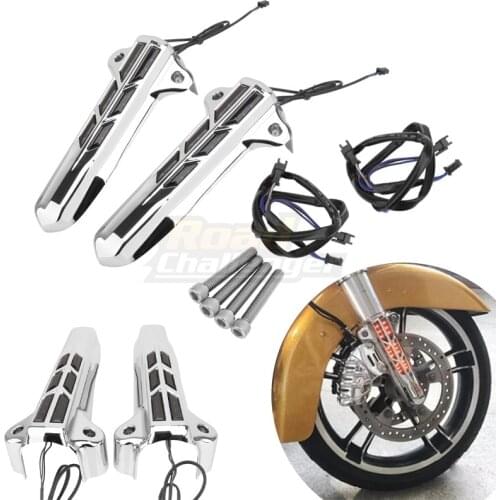 Motorcycle Chrome Black Lower Leg Slider Covers w/ Amber LEDs For Harley 2014-2020 Road Street Electra Glide EFI Ultra Classic