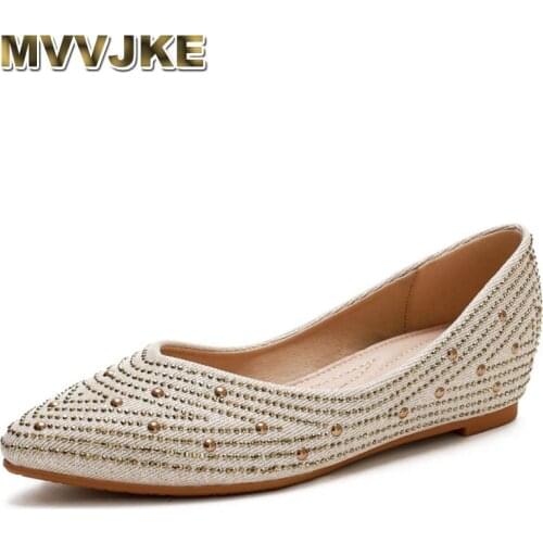 MVVJKE Pointed shallow mouth single shoes women 2021 fall rhinestone slope heel comfortable peas shoes flat shoes women zapatos