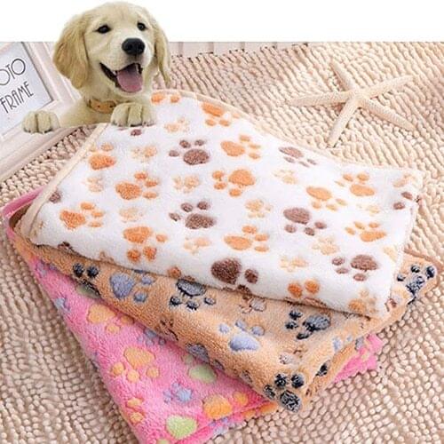 New Arrival 2016 Cute Pet Small Medium Large Warm Paw Print Dog Puppy Fleece Soft Blanket Bed Mat C1HG