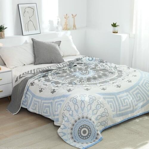 100% Cotton Printed Bohemian Blanket Bedspread For Bed Blue Muslin Large Soft Summer Throw Blanket mantas de cama decorativa