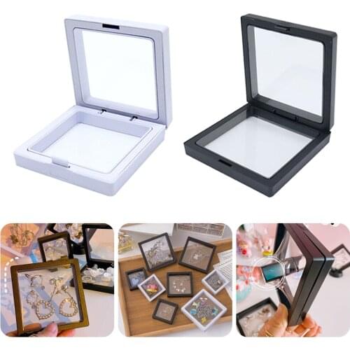 2Pcs PE Thin Flim Jewelry Storage Box Clear Jewelry Display Box Floating Frame Display Case Dustproof for Earrings Necklaces Box