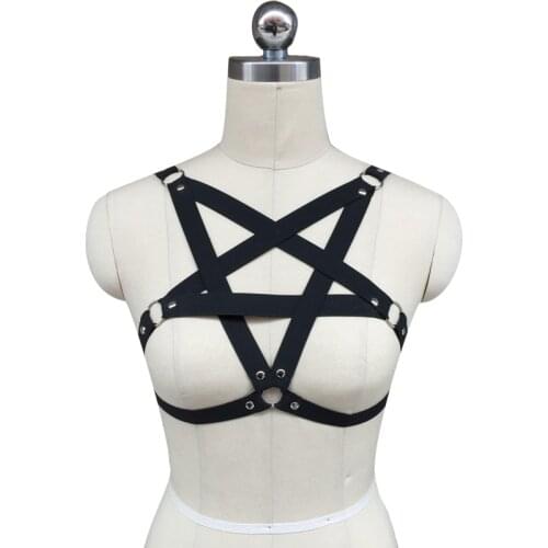 Spedizione gratuita. caged imbracatura bra bondage lingerie black gothic club erotico rebel harness pentagram harness