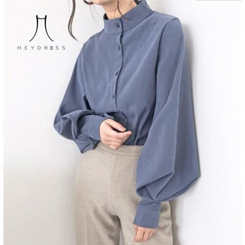 Vintage Lantern Sleeve Autumn Winter Thicken Women Shirt Blouses Single Breasted Blouse Female Loose Shirts Tops blusas mujer