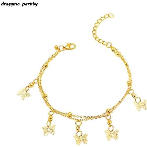 Woman Double Layer Butterfly Anklets Simple Jewellery Geometric Jewelry Fashion Beach Trendy Gift Armband