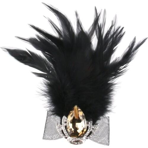 Womens Feather Rhinestone Crystal Crown Brooch Pin Fancy Hat Clip Decoration