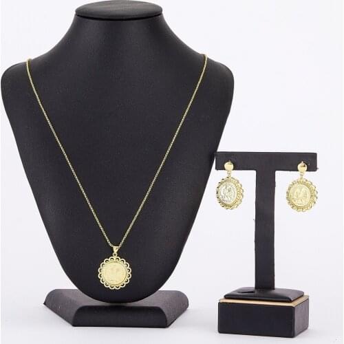 2021 Aug Trend of 14k Gold Jewelry Sets for Women Accessories Necklace Earrings Coin with portrait