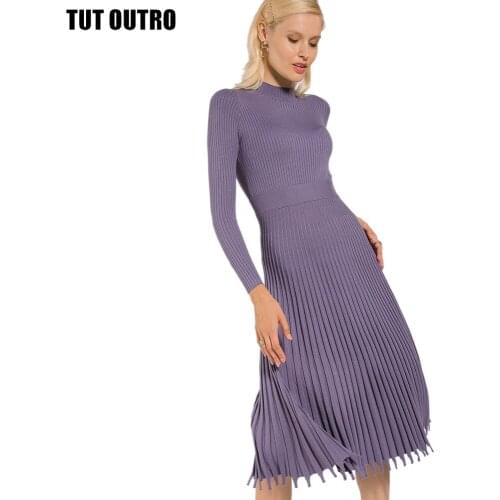 2021 Spring Autumn Winter Thick Mermaid Maxi Sweater Dress Women O-neck Long Elegant Female A-line Slim knit Pleated Dress