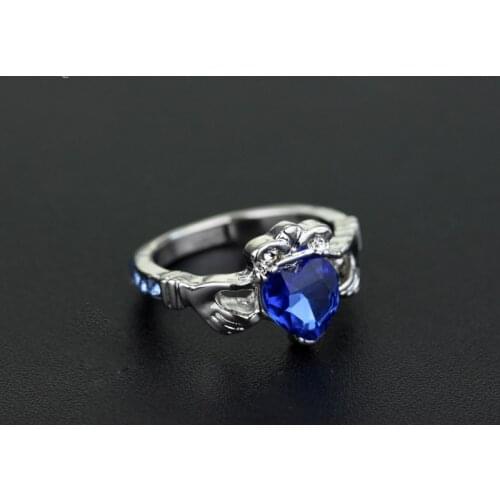 New Fashion HP Magic School Charm Blue Crystal Heart Shape Womens Ring for Women Lady Girl