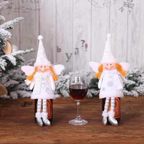 1pc Cute Cartoon White Angel Girl Doll Christmas Wine Bottle Cover Hat New Year Party Champagne Cap Home Hotel Table Decor