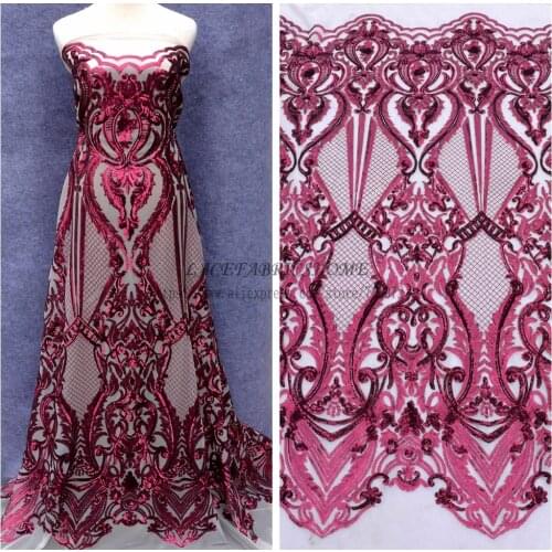 1Yard New sequins fabric Gold/wine/white/black/gray sequins on mesh embroidered evening/wedding dress lace fabric 51'' with