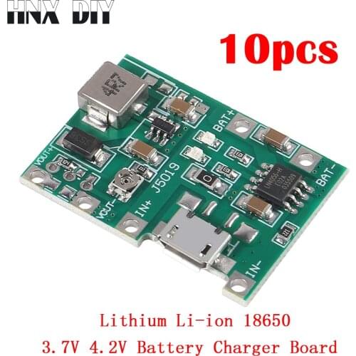 10pcs Lithium Li-ion Battery Charger Board 18650 3.7V 4.2V Battery Charger Board DC-DC Step Up Boost Module TP4056 DIY Kit Parts