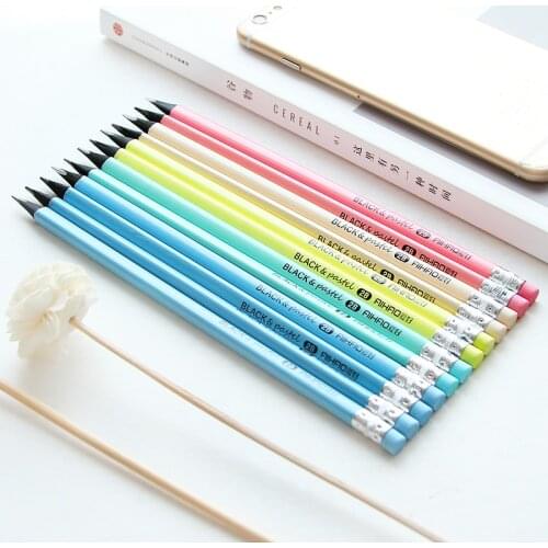 12 pcs/Lot Macaron color Black lead pastel for Creative Student Supply w45 lapis F192 Wooden 2B HB Pencil