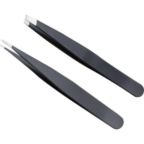 2pcs Stainless Steel Slant Tip Hair Removal Eyebrow Tweezer Professional Eye Brow Trimmer Eyelash Clip Cosmeti Makeup Tool