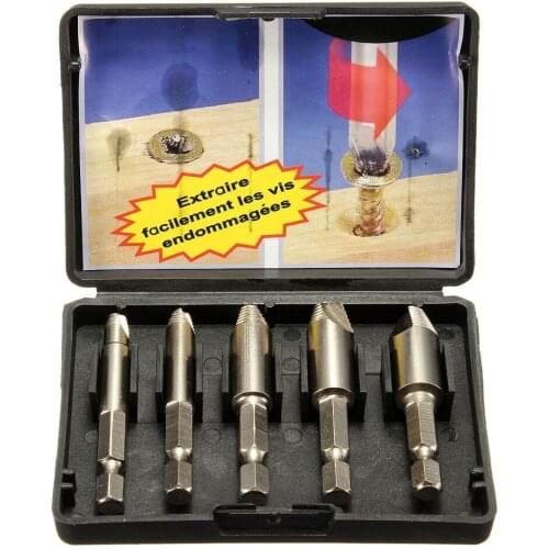 5Pcs/set Screw Stud Bolt Easy Extractor Remover Drill Tool Drill Bit 1/4 Hex Shank Extractor Drill Bit with Case Easy Take Out