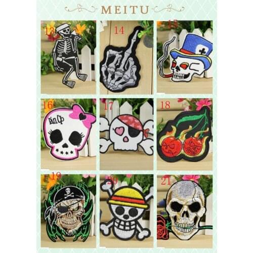 Free shipping Mixed Punk skull Embroidered Patch Iron On Motif Applique Embroidery Patches for clothing Embroider Badge