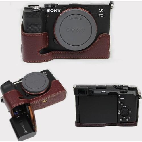 Portable Real Genuine Cowhide Leather case camera bag For Sony A7C Alpha 7C ILCE-7C Cameras Protective Half Body cover