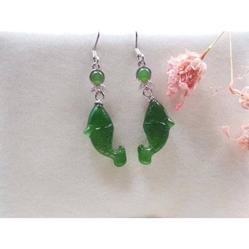 Boutique jewelry Natural hetian jade pendant, 925 silver jewelry wholesale natural Hetian jade fish earring
